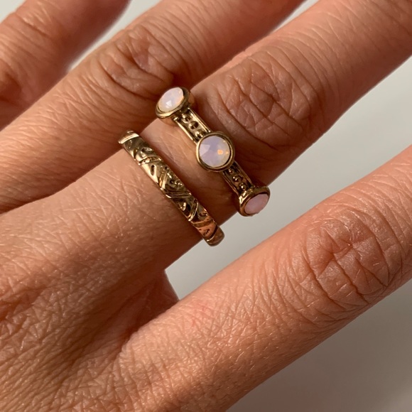 Boho Tribal-inspired Pink Gemstone Stackable Golden Rings - Jewelry, Accessories - Picture 2 of 2